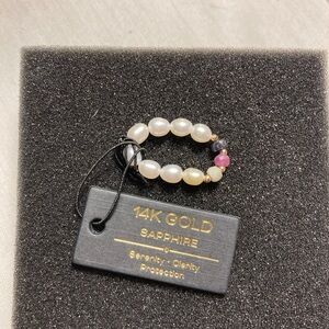 New Stretch Ring Freshwater Pearl Sapphire 14k Beads